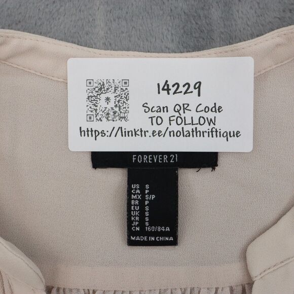 FOREVER 21 Shirt Womens S Pink Long Balloon Sleeve VNeck Sheer Pleated Blouse - Picture 2 of 14